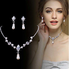 Bộ trang sức cô dâu xinh đẹp 2 món giọt nước rhinestone  CD2204