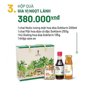 Hộp quà Tết Sum Vầy gồm Cider mật hoa dừa, Đừng hoa dừa, Mật hoa dừa cô đặc, Nước tương mật hoa dừa