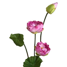 Hoa giả cao cấp - Cụm 3 bông hoa sen cung đình cỡ lớn kèm 2 búp sen và 4 lá sen trang trí tuyệt đẹp