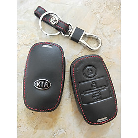 Bao da Chìa Khóa ô tô kèm móc khóa xe Kia Morning, Soluto, Seltos,  K3, Cerato loại 3 nút - mẫu chìa thông minh