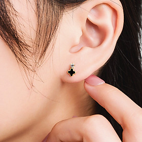 Bông Tai Nữ Hoạ Tiết Cỏ Bốn Lá May Mắn Đá Rơi Vàng 14K BTAM129 Huy Thanh Jewelry