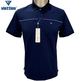 Viettien - Áo thun nam có cổ sọc ngang ngực Xanh navy 6S3010 Regular