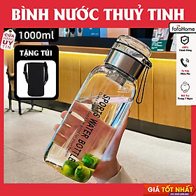 Bình Nước Thuỷ Tinh Kèm Nắp Pha Trà Thông Minh Cao Cấp Có Lọc Trà Inox Sang Trọng Tặng Túi Chống Nóng Quai Đeo - 1000ml