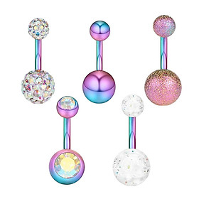5pcs Belly Bars Navel Ring Double Crystal Button Barbell Body Jewelry