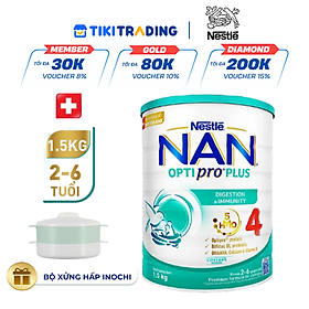 Sữa Bột Nestlé NAN OPTIPRO PLUS 4 1500g/lon với 5HMO Hỗ trợ Đề Kháng - Tiêu Hóa - Trí Não & Chiều Cao (Dành cho trẻ từ 2-6 tuổi) - Tặng Bộ xửng hấp 2 ngăn Inochi
