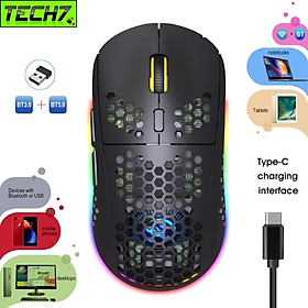 Chuột Led Không Dây T90 đa kết nối Blutooth 5.0 + Usb 2.4G 3600Dpi Pin Sạc TypeC hàng nhập khẩu