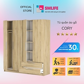 Tủ quần áo gỗ hiện đại SMLIFE Cory | Gỗ MDF dày 17mm chống ẩm | D180xR50xC200cm