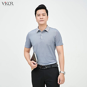 Áo thun POLO nam cổ sơ mi VIKOR SMM01 xám vải sợi cafe cao cấp, mềm mại, siêu mát hàng chính hãng