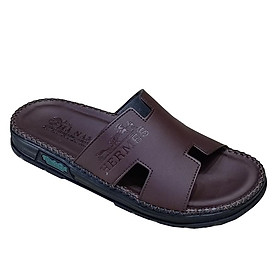 Dép Nam Da Bò HA NAM Đế Siêu Nhẹ Khâu Chỉ Toàn Bộ DNA22041 - Màu Nâu