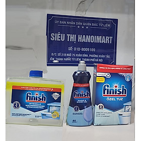 Combo Finish phụ gia: Nước làm bóng 400ml + Dung dịch vệ sinh máy 250ml + Muối rửa chén bát 1.5kg