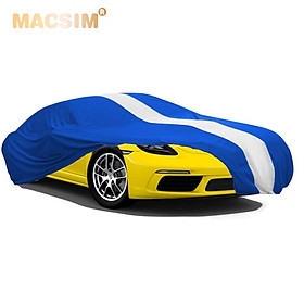 Bạt phủ ô tô sedan cỡ XL nhãn hiệu Macsim sử dụng trong nhà chất liệu vải thun - màu xanh phối trắng