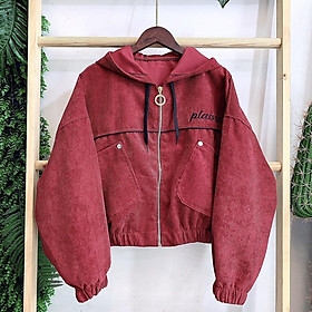 Áo khoác nhung thifu fashion nhung gân mềm mịn tay phồng, mặt lưng thêu chữ placere