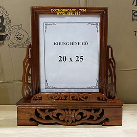 Khung ảnh thờ gia tiên 100% gỗ xà cừ chạm khắc ép kính viền hoa cao cấp cao 34cm