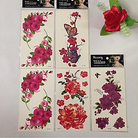 Combo 5 tấm hình xăm dán tattoo cao cấp 10x20cm CÁC LOÀI HOA ĐẸP
