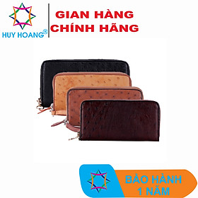 Bóp nữ da đà điểu Huy Hoàng 2 khóa màu đen, nâu đỏ, vàng bò, nâu đất HT3440-41-42-43