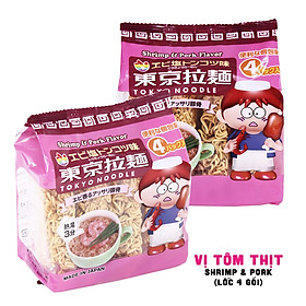 Lốc 4 gói mì ramen ăn liền Tokyo Noodle vị gà, vị tôm thịt & tomyum 112g