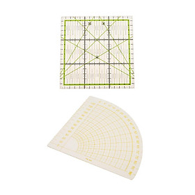2 Pieces Square Sector Clear Plastic Quilt Quilting Ruler Patchwork Sewing Ruler for Crafts