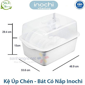 Kệ Úp Bát Đĩa, Kệ Chén Bát Có Nắp Đa Năng Inochi, Đạt Tiêu Chuẩn Xuất Nhật - Châu Âu - EU - Màu Trắng