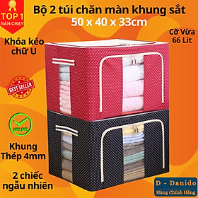 Bộ 2 Túi Đựng Chăn Màn - Túi Quần Áo Khung Sắt Gấp Gọn 2 Chiếc Cao Cấp (Giao màu ngẫu nhiên)