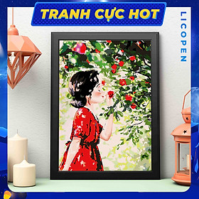 Mua Tranh Tô Màu Theo Số Licopen - Tranh Cô Bé Hoa Hồng - MS296