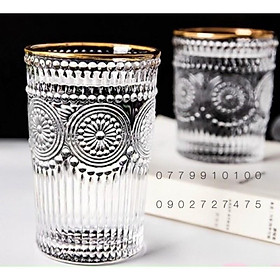 Mua (GIÁ SIÊU RẺ) Ly thuỷ tinh RETRO TRẮNG - VÀNG - VIỀN VÀNG