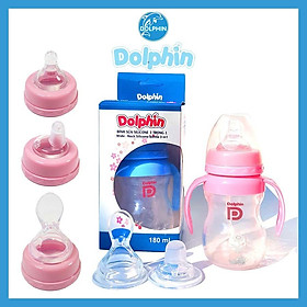 Bình sữa Silicone cổ rộng Dolphin có tay cầm 3 trong 1 - 180ml - DP045