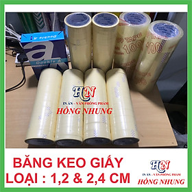 [ SÉT ] COMBO 12 Cuộn Băng Keo Giấy 2,4F (2,4cm) ; Siêu dính, bền, chắc chắn, tiện dụng ; Hồng Nhung VPP