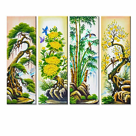 Mua Bộ 4 Tranh Canvas Không Viền Treo Tường Tứ Quý: Tùng - Cúc - Trúc - Mai W288 (Size