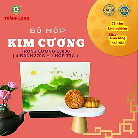 Hộp bánh trung thu cao cấp trắng gương 4 bánh 2 trứng 270g - Kim Cương - Thành Long- 1080g - TẶNG 1 HỘP TRÀ - Việt  Nam