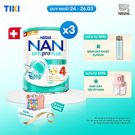 Bộ 3 lon Sữa bột Nestlé NAN OPTIPRO PLUS 4 800g/lon với 5HMO Giúp tiêu hóa tốt + Tăng cường đề kháng (Bé 2-6 tuổi) - Tặng Bảng ghép hình cá sấu có ốp lưng i