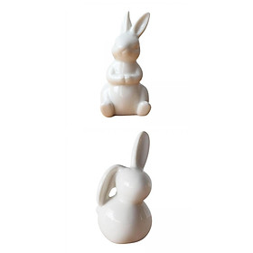 2pcs Modern Ceramic Rabbit Figurine Statue Sculpture Crafts Home Decor Bunny
