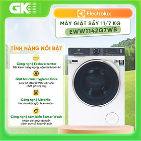[Free Giao lắp] Máy giặt sấy Electrolux 11/7kg EWW1142Q7WB - Loại bỏ 49 loại vết bẩn, giặt hơi nước diệt vi khuẩn, giảm nhăn, làm mới quần áo, kết nối Wifi [Hàng chính hãng]