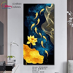 Tranh Treo Tường Trang Trí Cá Vàng Hoa Sen Tự Tô Màu Theo Số khổ lớn 60x120cm KHÔNG KHUNG DV3104