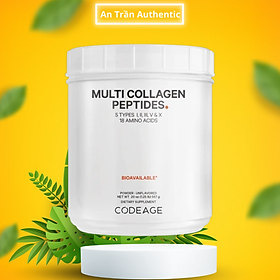 Codeage Multi Collagen Peptides Bột Uống Bổ Sung Collagen Túyp I, II, III, V và X Hộp 567g - Nhập Khẩu Chính Ngạch Có Tem Phụ Tiếng Việt, Tem Chống Hàng Giả, Tin Nhắn Xác Thực