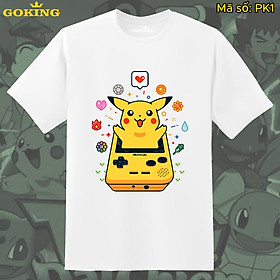 Áo thun in hình Pikachu siêu dễ thương, mã PK1. Áo phông in hình pokemon cao cấp cho trẻ em, bé trai, bé gái và teen nam nữ