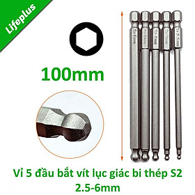 Mua Vỉ 5 đầu bắt vít lục giác bi chuôi lục thép S2 Φ2.5 - Φ6.0 dài 100 mm