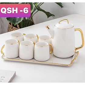 Bộ ấm chén kèm khay sứ cao cấp phong cách Châu Âu  - ANTH672