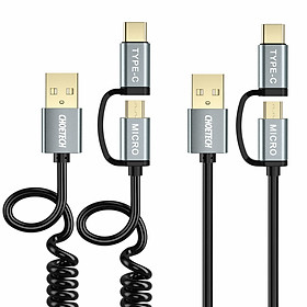 Bộ 2 Dây cáp sạc nhanh 2 in 1 Type-C và Micro USB dài 120CM hiệu CHOETECH MIX00021 (sạc nhanh 3A, sạc nhiều thiết bị, chip sạc thông minh, 1 dây lò xo & 1 dây thẳng) - Hàng chính hãng