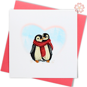 Thiệp Giấy Xoắn Nghệ Thuật - Thiệp Tình Yêu Chim Cánh Cụt - Penguin Love Greeting Card - Love Valentine  - 15 x 15 - VN2XM115D69NN
