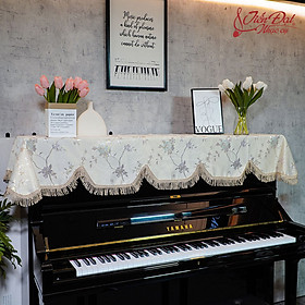 Khăn Phủ Đàn Piano Họa Tiết Hoa Phủ Kim Tuyến, Tua Rua Xoắn KU-022