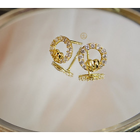 Khuyên tai tròn nhấn trái tim Vàng 16k - Kim Dung Hải Quyên Jewelry