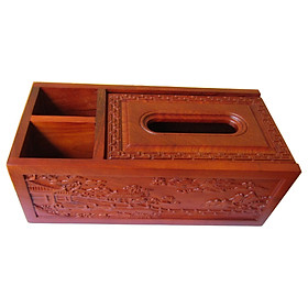 Mua Hộp Khăn Giấy Gỗ Hương Chạm Khắc Sơn Thuỷ 2 Mặt Tinh Xảo Mk03 ( 26x13 x9 5 Cm )