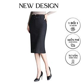 Chân váy bút chì công sở, Phom suông, Dáng dài, Màu đen thiết kế lưng kiểu V có khóa xi vàng cao cấp thanh lịch công sở MS19