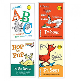 Combo sách thiếu nhi hay : ABC bảng chữ cái tiếng anh của Dr.Seuss + Green eggs and Ham + Hop on Pop + Fox in sock- Tặng kèm bookmark thiết kế