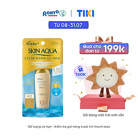 Kem chống nắng Skin Aqua trang điểm tạo nền trắng mịn & đều màu dạng sữa Sunplay Skin Clear White CC Milk SPF 50, PA++++ 25g