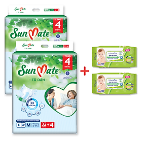 [Mẫu mới] Combo 2 Tã dán người lớn Sunmate XA2 mới size M-32+4 miếng tặng kèm khăn ướt