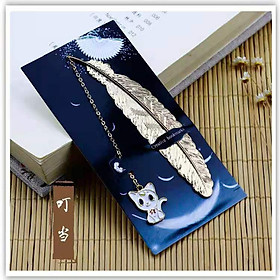 Bookmark Kim Loại Đánh Dấu Sách Hình Lông Vũ Dây Treo - Mèo Con