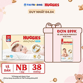 Tã/bỉm dán sơ sinh Huggies Skin Perfect NB 38 miếng với 2 vùng thấm giảm kích ứng da