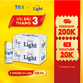 Combo 2 Thùng Bia Hanoi Light - Thùng 24 lon 330ml