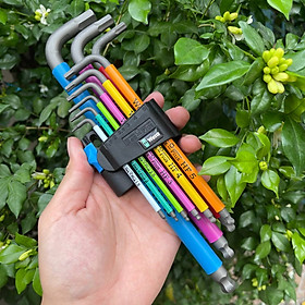 Bộ lục giác đầu bi nhiều màu sắc 950/9 hex-plus multicolour 1 sb L-key set 627133 9 ,Wera 05022210001